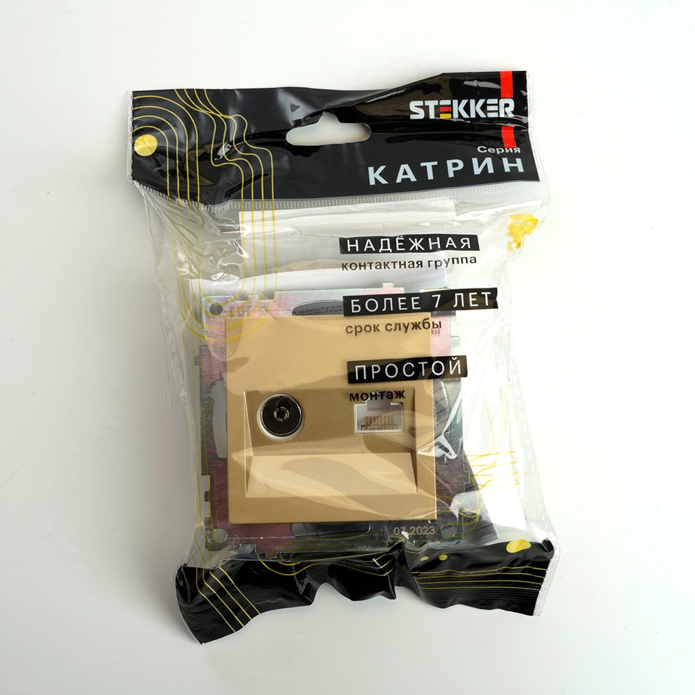 Катрин - Розетки и выключатели Stekker Розетка TV + компьютерная RJ-45 STEKKER GLS00-7106-08 Катрин золото 49230