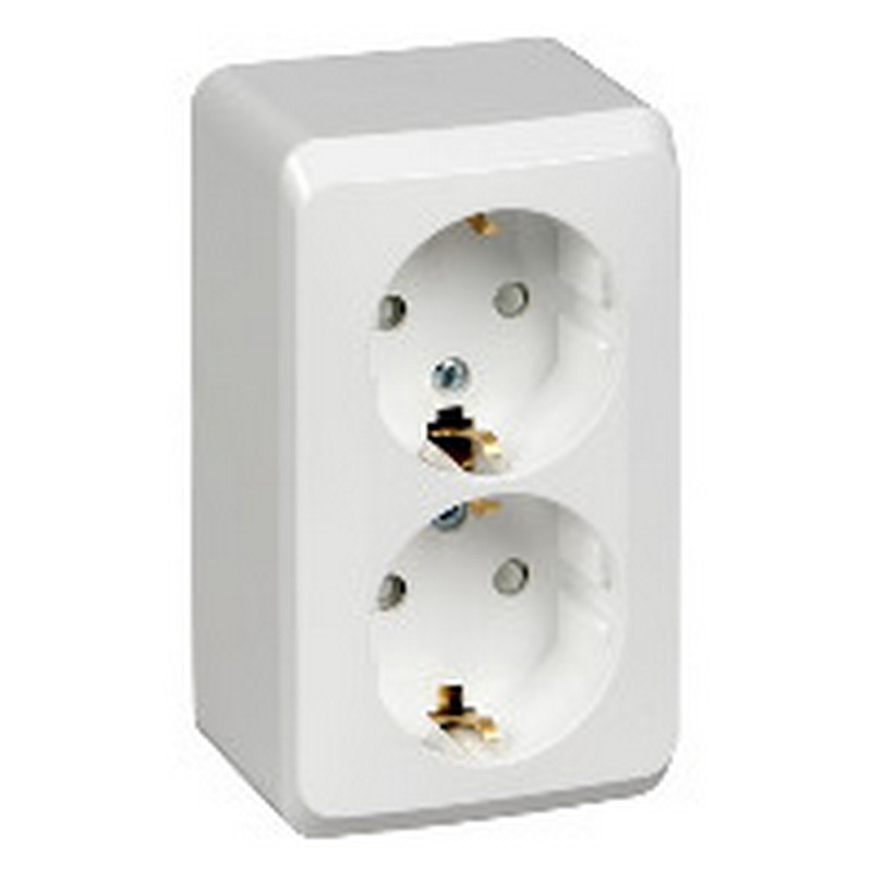 Розетка 2-ая Systeme Electric Этюд наружный Белый с/з со шторками PA16-008B
