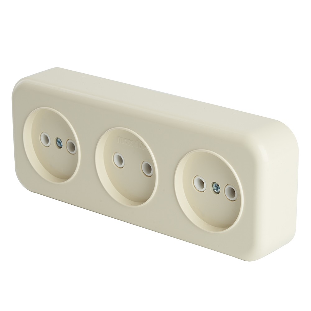 Накладные розетки и выключатели Stekker Розетка 3-местная б/з STEKKER PST16-50-20 16А IP20 слоновая кость Брест 49055