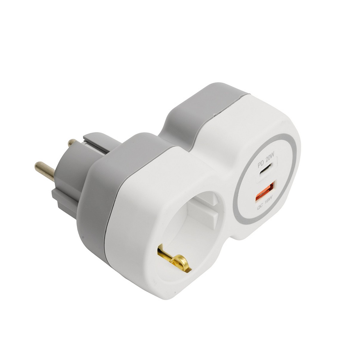 Колодки и удлинители, тройники Разветвитель сетевой на 1 выход с/з STEKKER USB A+ Type C белый/серый ADP16-16-20 50109 