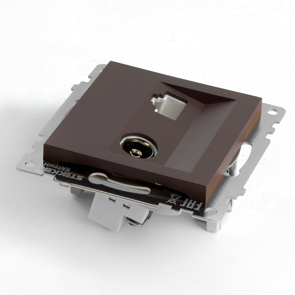 Катрин - Розетки и выключатели Stekker Розетка TV + компьютерная RJ-45 STEKKER GLS00-7106-04 Катрин шоколад 49185