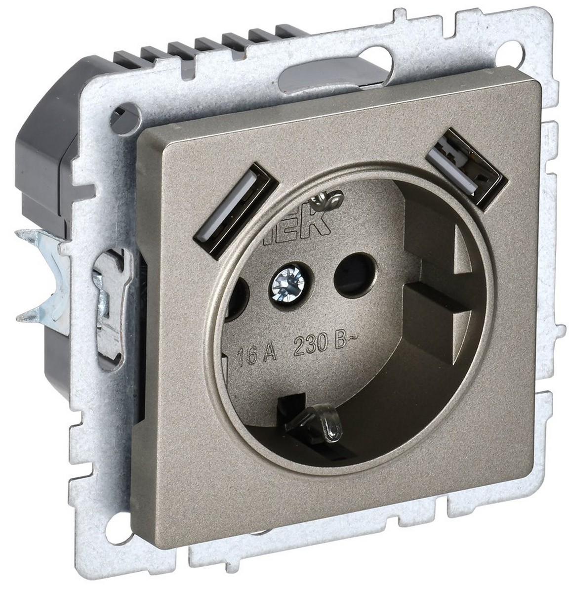IEK Brite Шампань Розетка IEK BRITE с с/з и шторками 16А с USB A+A 3,1А РЮш10-2-БрШ шампань BR-R14-16-U21-D31-K37