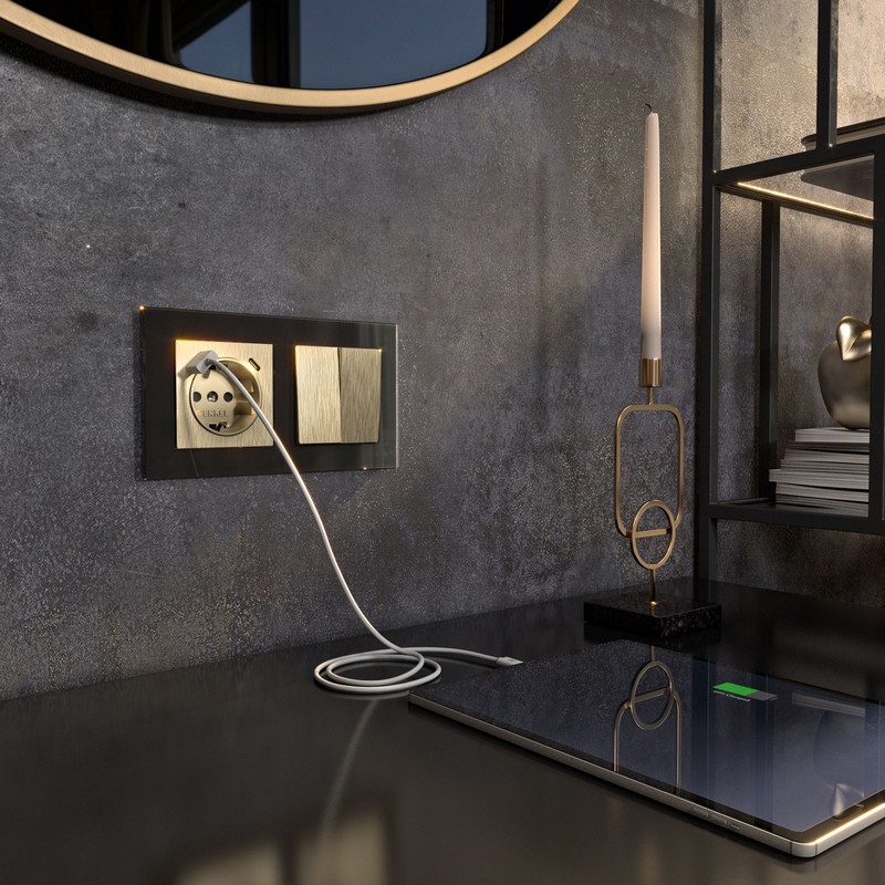 Werkel Шампань рифленный механизмы Выключатель Werkel двухклавишный   (шампань рифленый) W1120010