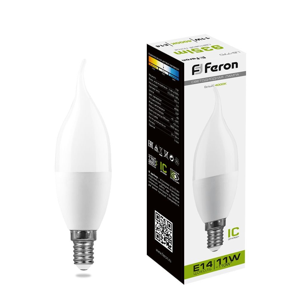 E14 Лампа светодиодная Feron LB-770 Свеча на ветру E14 11W 4000K 25940