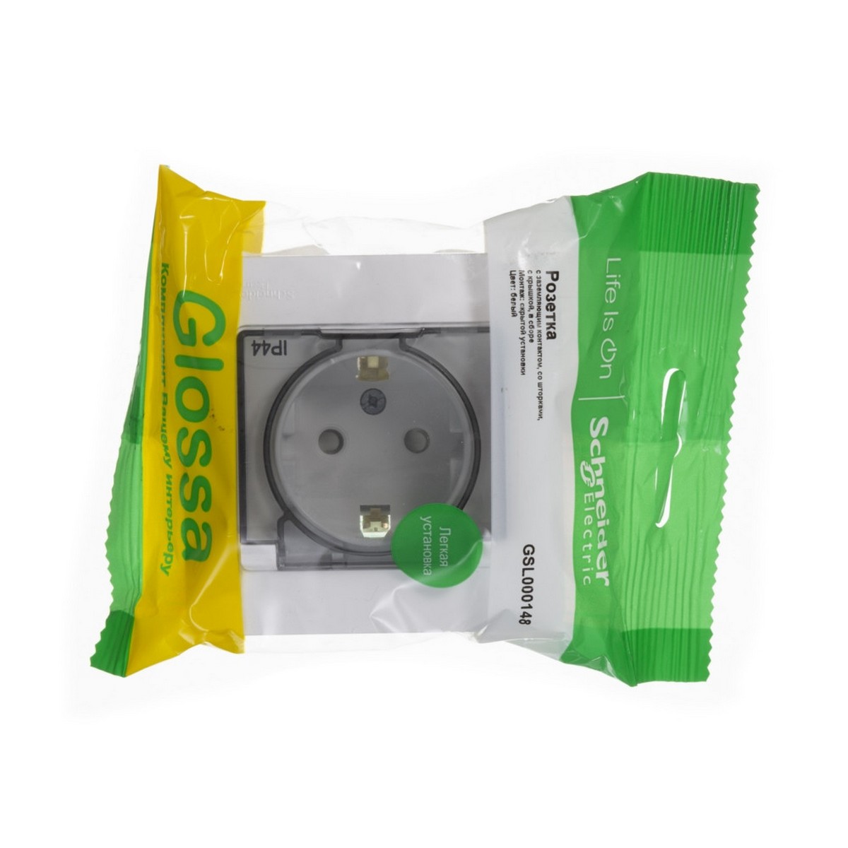 Glossa Белый Розетка Systeme Electric Glossa Белый с/з со шторками с крышкой, IP44 (в с GSL000148