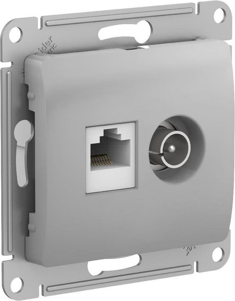 Glossa Алюминий Розетка TV Systeme Electric Glossa Алюминий двойная + компьютерная RJ45, кат. 5Е GSL000389