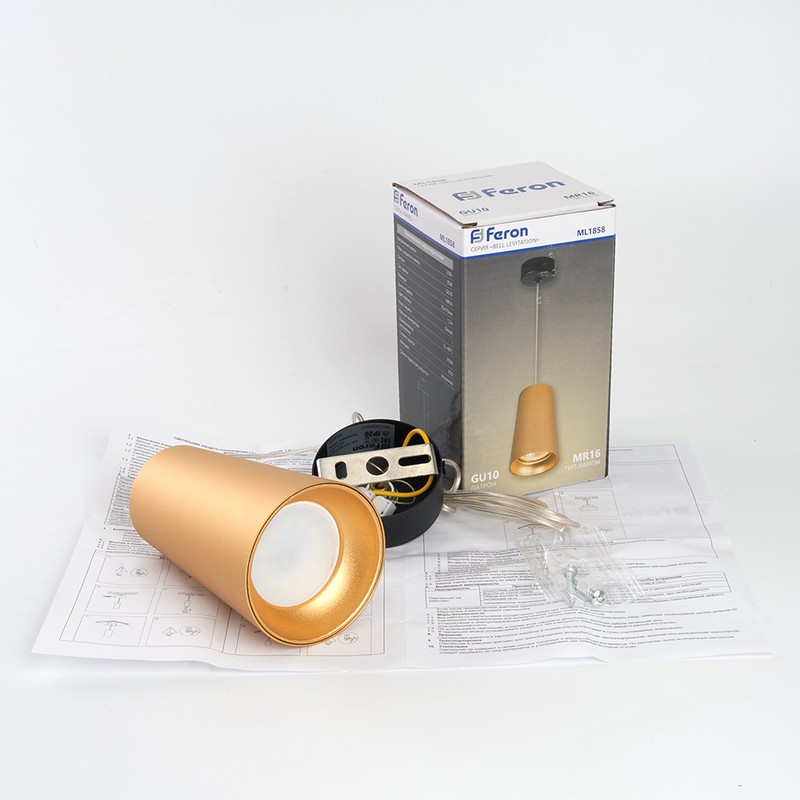 Подвесные светодиодные светильники Светильник подвесной Feron ML1858 Barrel BELL levitation MR16 золото черный 48423 
