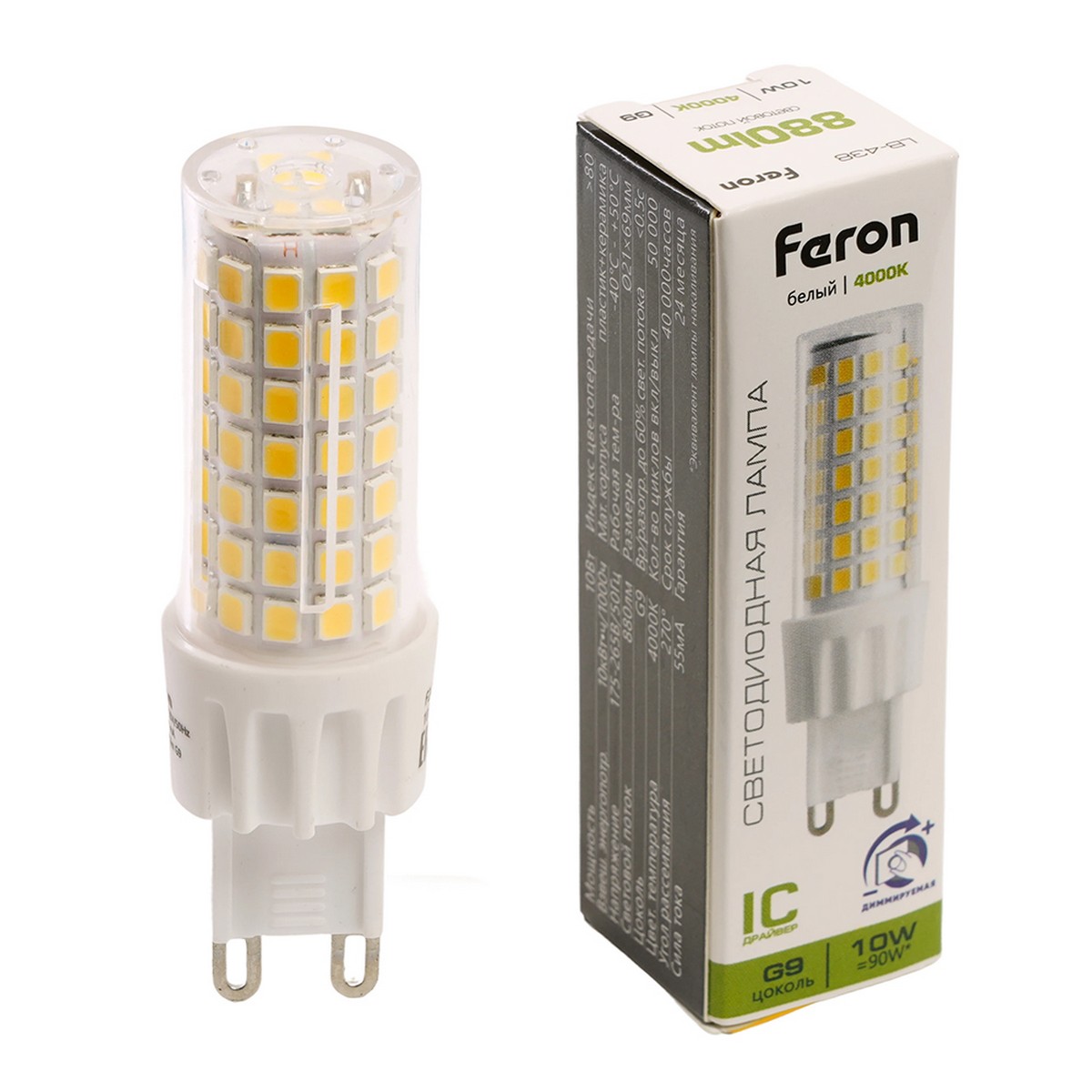 G9 Лампа светодиодная диммируемая Feron LB-438 G9 10W 4000K 51742 