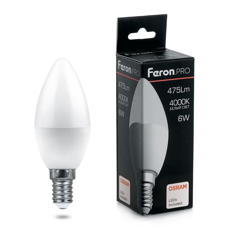 E14 Лампа светодиодная Feron.PRO LB-1306 Свеча E14 6W 4000K OSRAM LED 38045