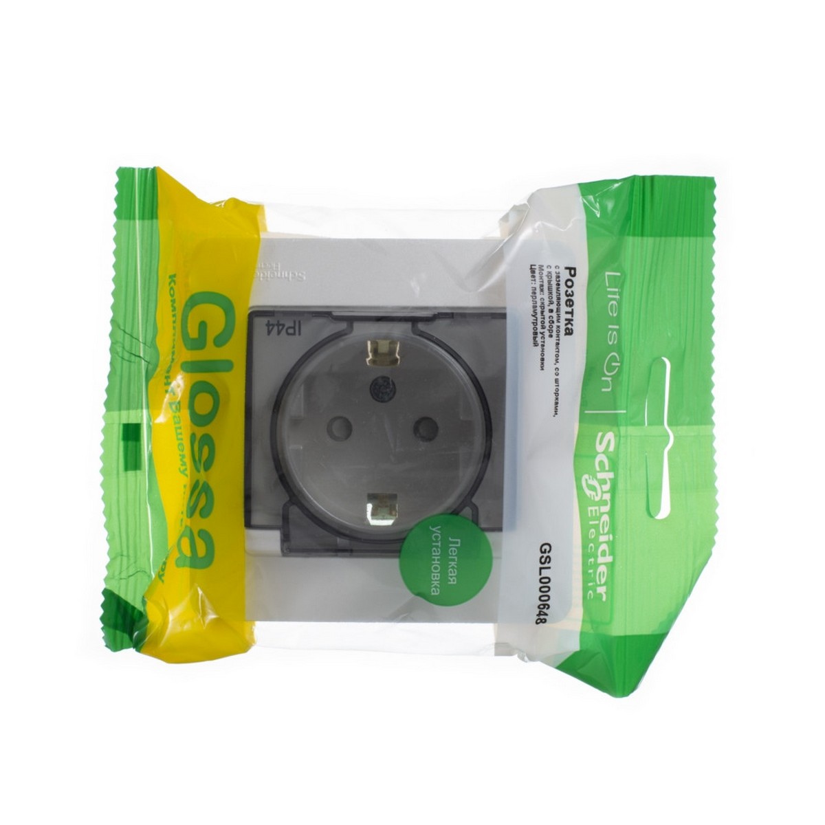 Glossa Перламутр Розетка Systeme Electric Glossa Перламутр с/з со шторками с крышкой, 16А, GSL000648