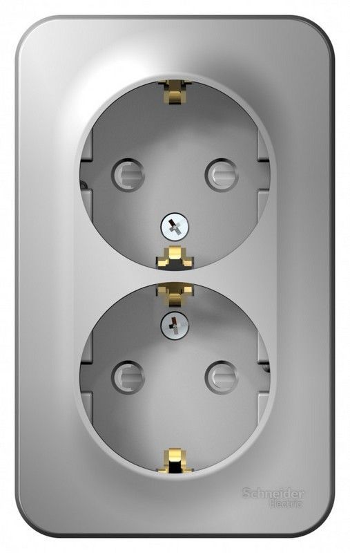 Blanca алюминий розетки и выключатели Розетка SE Blanca 2-ая Алюминий наружный с/з со шторками изолир. пластина BLNRA011213