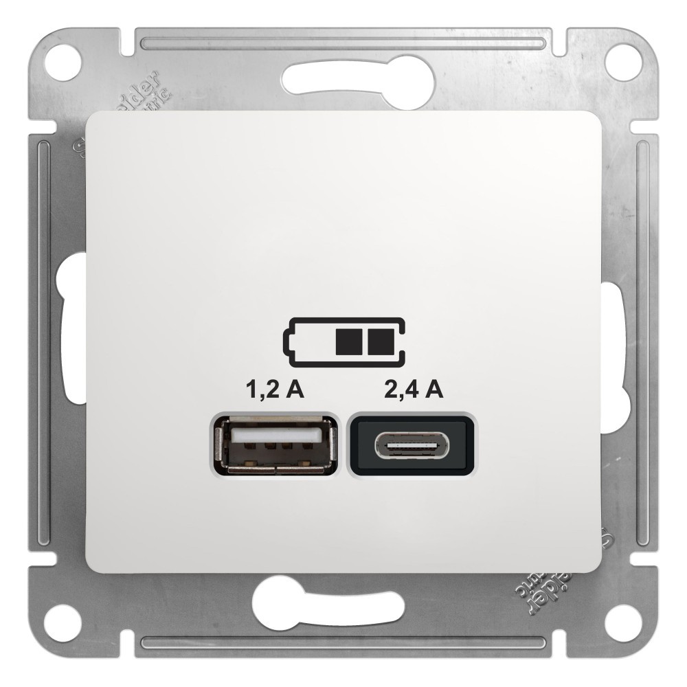 Glossa Белый Розетка USB Systeme Electric Glossa Белый A+С, 5В/2,4А, 2х5В/1,2А GSL000139