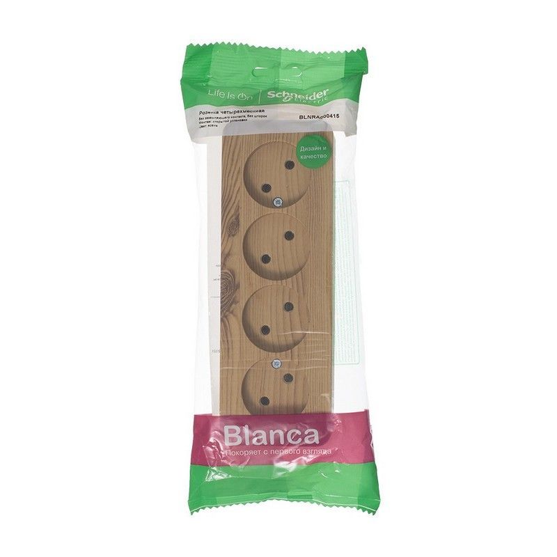 Blanca ясень розетки и выключатели Розетка SE Blanca 4-ая Ясень наружный б/з без шторок изолир. пластина BLNRA000415