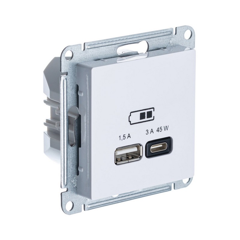 AtlasDesign Лотос Розетка Systeme Electric AtlasDesign Лотос USB A + 45Вт высокоскор.заряд. QC, PD, ATN001329