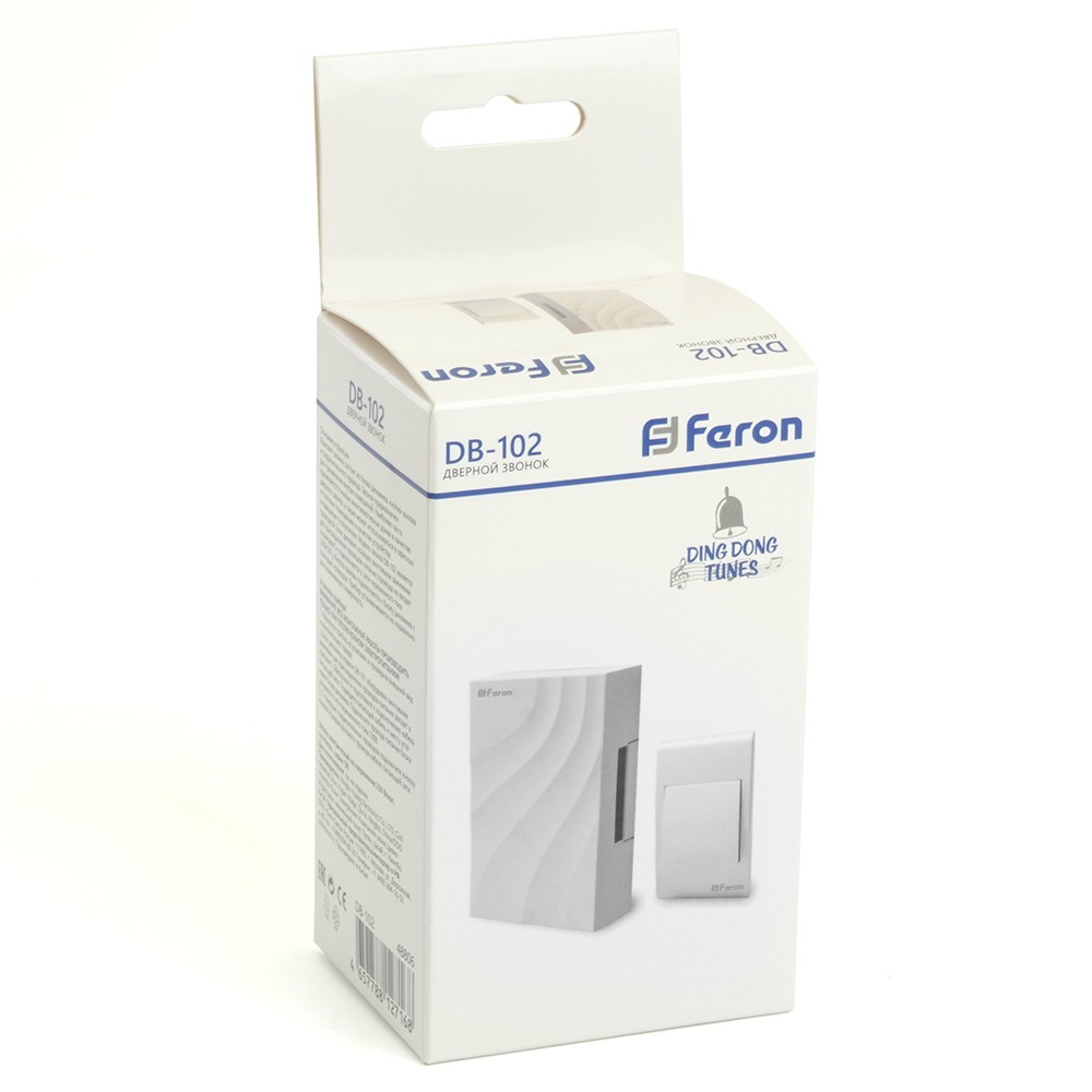 Дверные звонки проводные (электрические) Звонок Feron DB-102 с кнопкой проводной электромеханический белый 230V 119х70х37мм 48806 