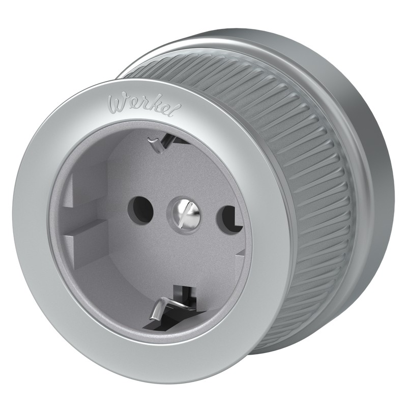 Werkel Ретро Розетка Werkel с заземлением (Матовый хром) ретро WL19-10-01