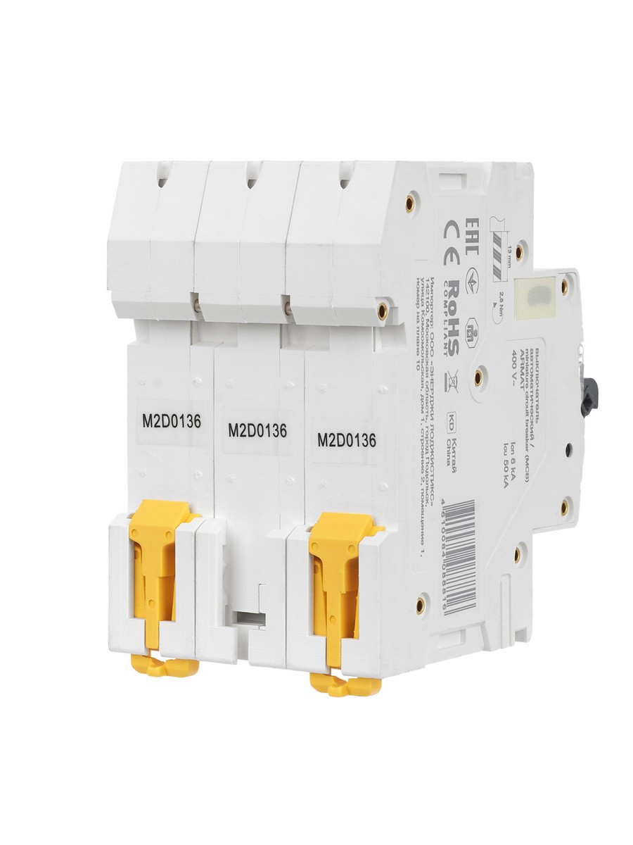 3 полюсные (трехполюсные) Автоматический выключатель IEK ARMAT M06N 3P D 1А AR-M06N-3-D001 