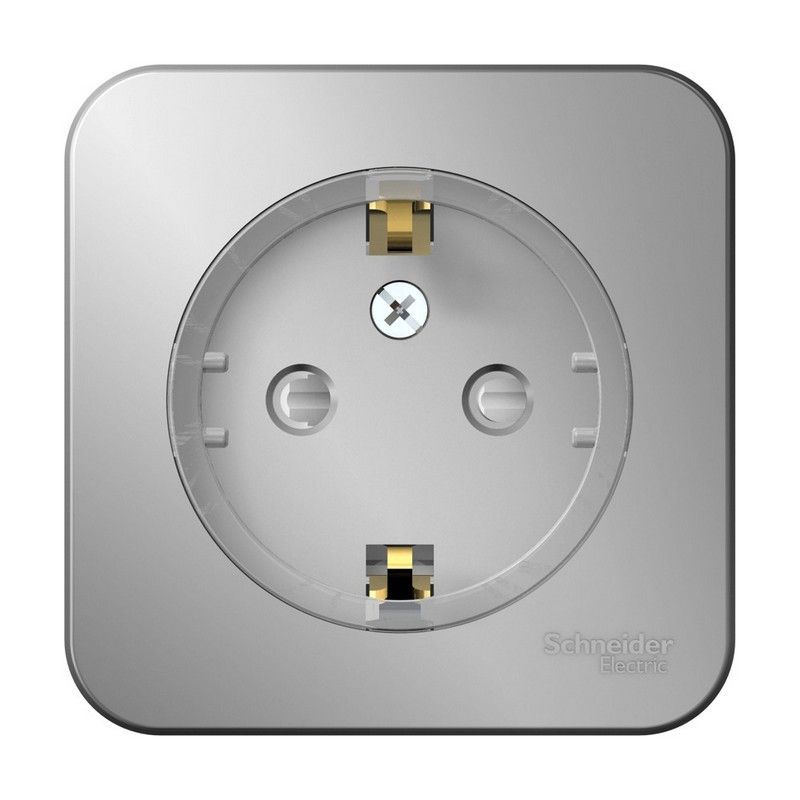 Blanca алюминий розетки и выключатели Розетка SE Blanca с/з Алюминий наружный со шторками (тонкая) изолир. пластина BLNRA111113