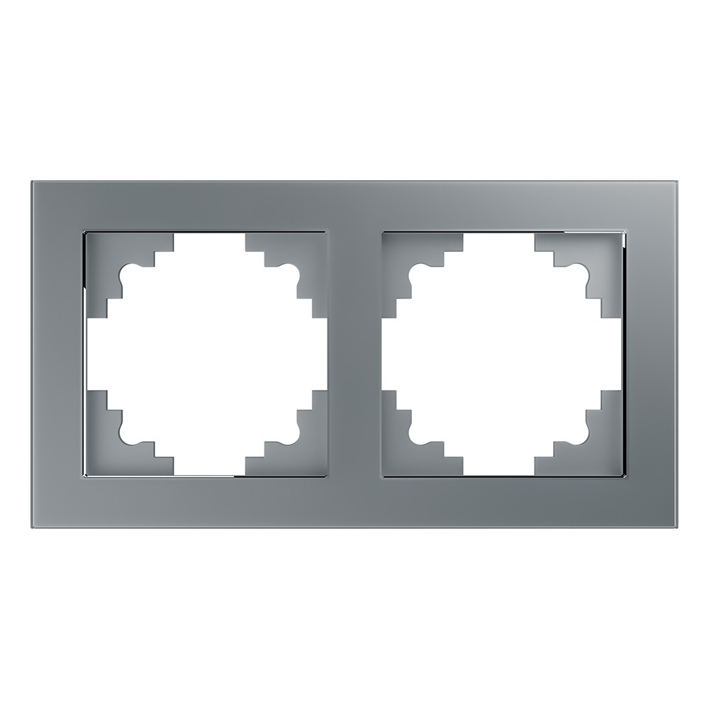 Катрин - Розетки и выключатели Stekker Рамка 2-местная стекло STEKKER GFR00-7002-03  серия Катрин серебро 39532