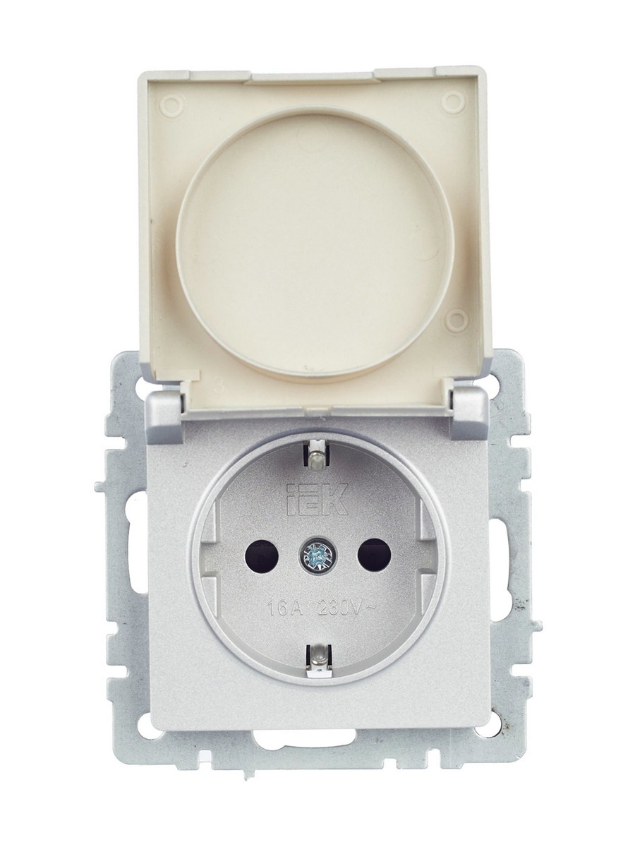 IEK Brite Алюминий Розетка IEK BRITE с/з с шторками и крышкой 16А IP44 РСбш10-3-44-БрА алюминий BR-R16-16-44-K47