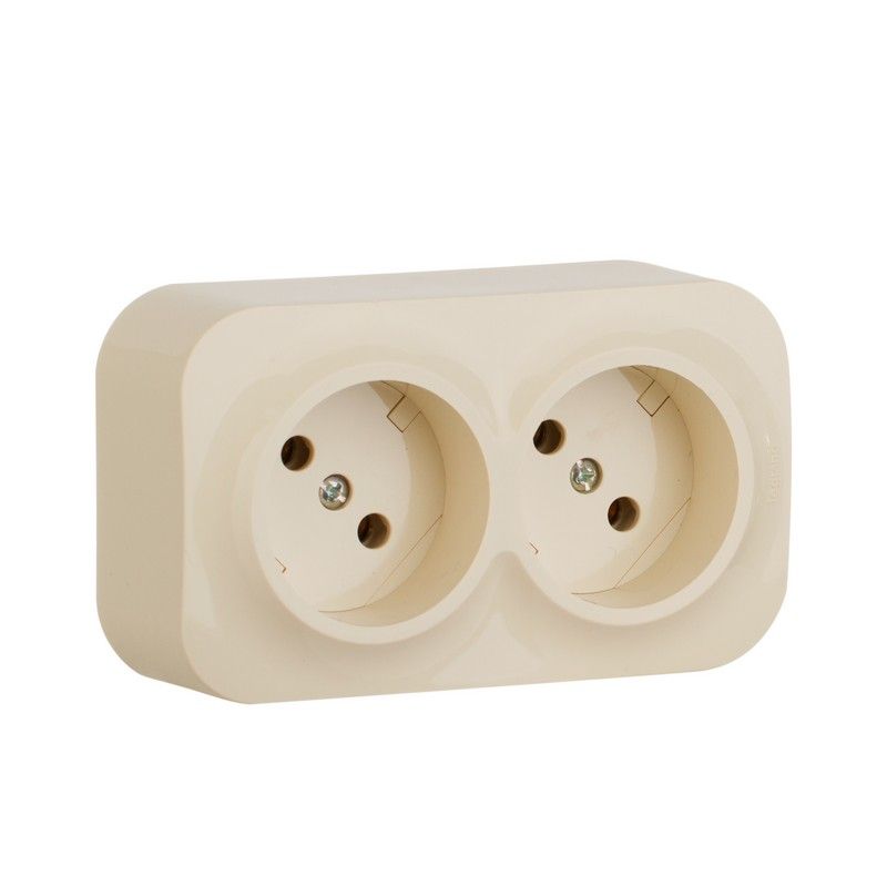 Накладные Розетки и выключатели Legrand Quteo Бежевый Розетка Legrand Quteo двойная без земли без шторок бежевая 782261 (782242)