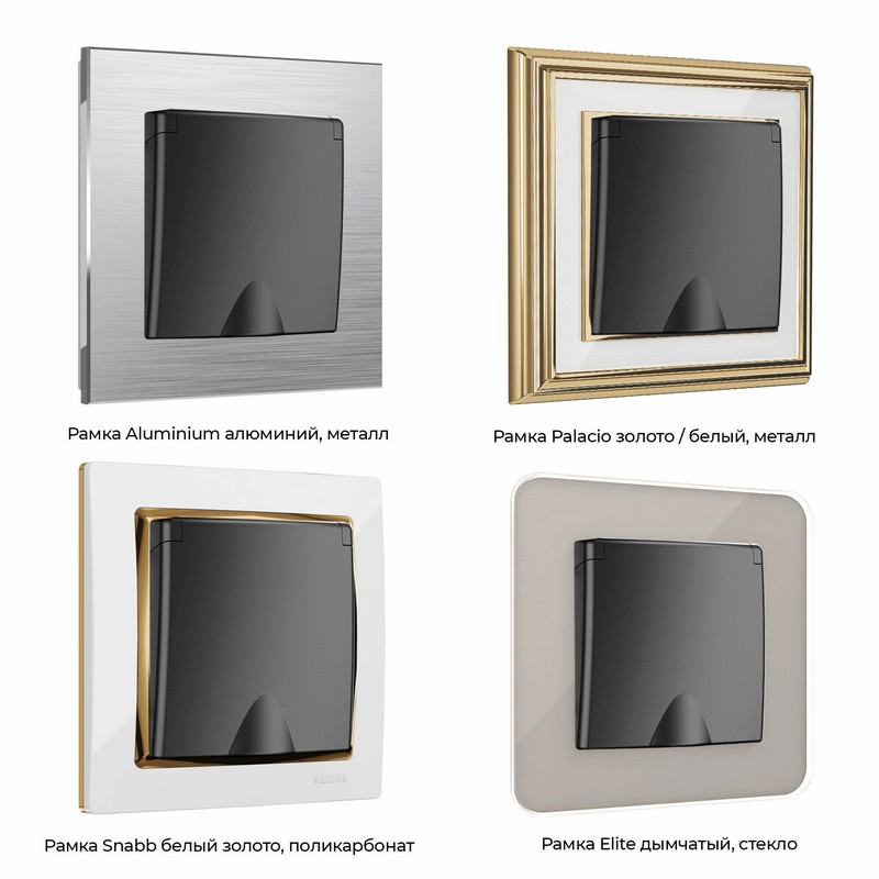 Werkel Черный матовый механизмы Розетка влагозащищенная Werkel с зазем. с защит. крышкой и шторками черный матовый W1171208