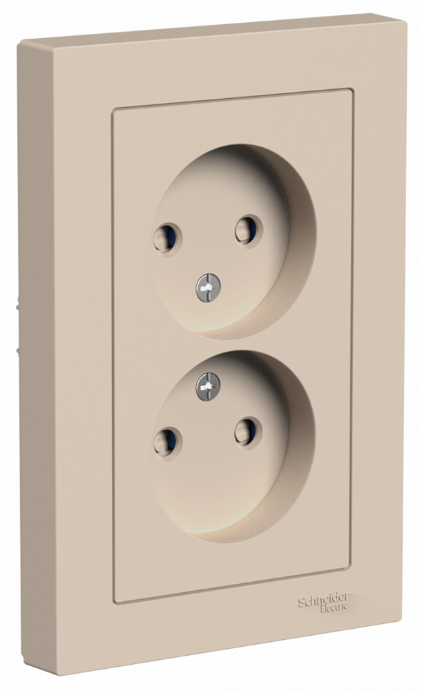 AtlasDesign Песочный Розетка Systeme Electric AtlasDesign Песочный двойная б/з со шторками 16А в сборе ATN001222