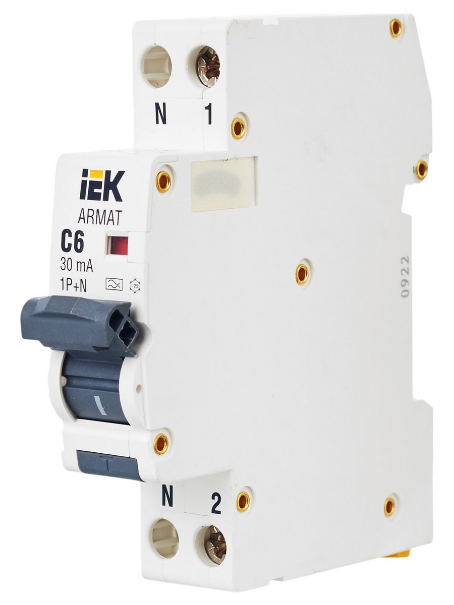 IEK АВДТ Дифф. Автомат IEK ARMAT B06S 1P+NP C6 30мА тип A (18мм) AR-B06S-1N-C06A030 
