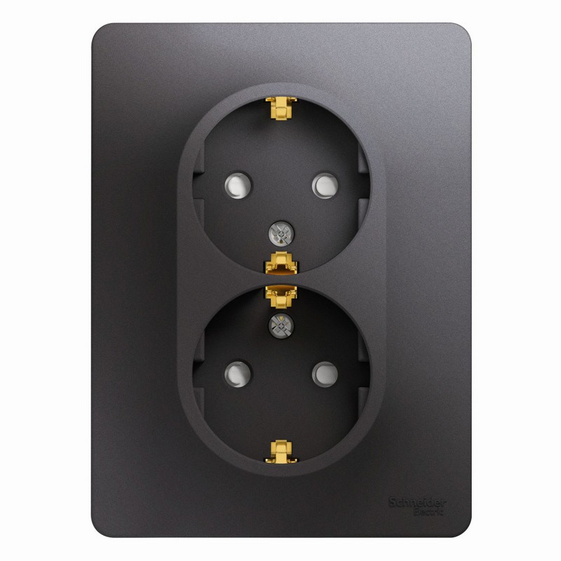 Розетка Systeme Electric Glossa Графит 2-ая с-з со шторками (в сборе) GSL001326