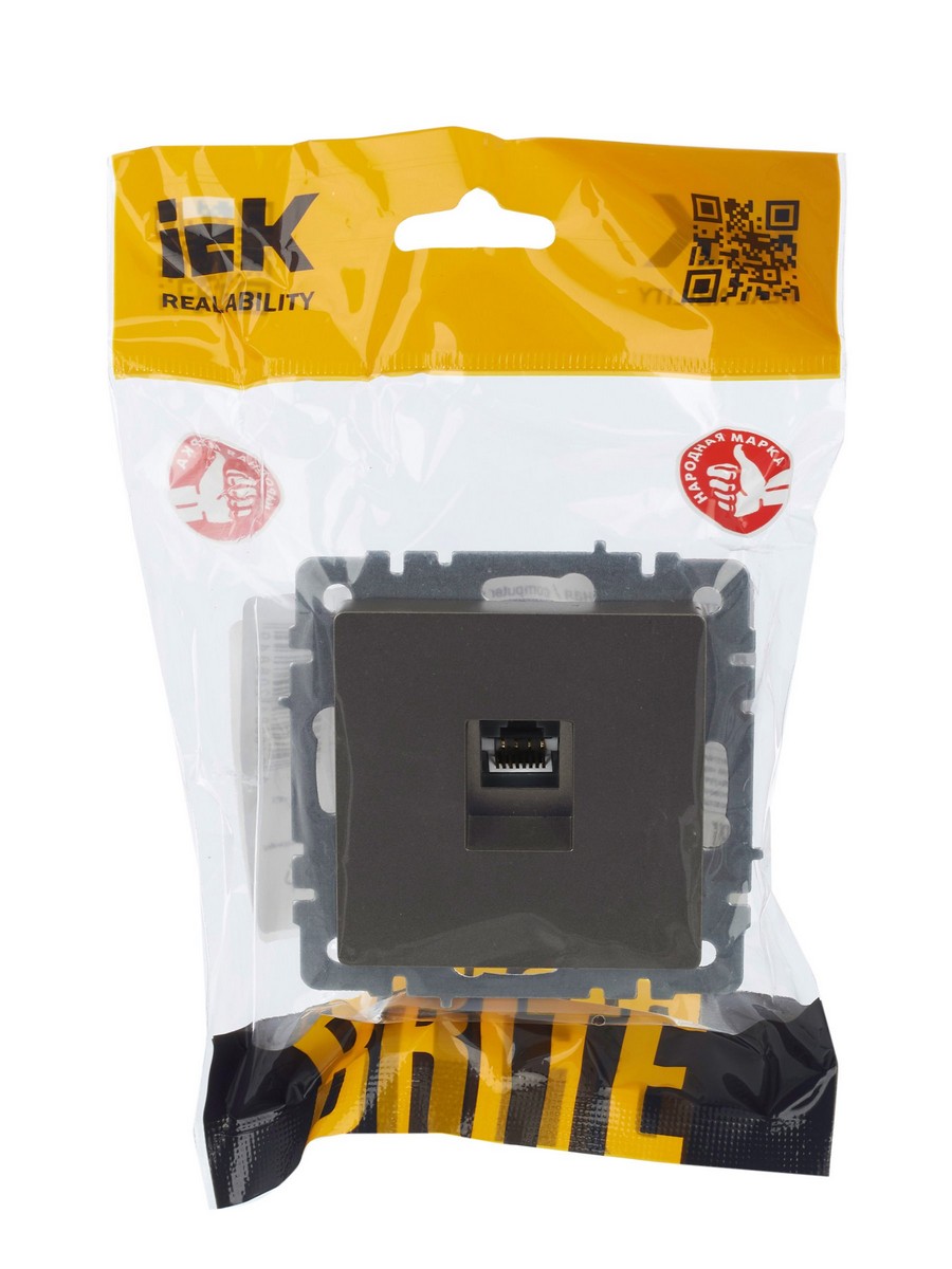 IEK Brite Шампань Розетка IEK BRITE компьютерная RJ45 кат.5E РК10-БрШ шампань BR-K10-1-K37