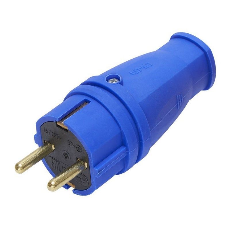 Вилка прямая с/з STEKKER RPG16-21-441 (В 16-001) каучук 250В 16A IP44 синий 39161