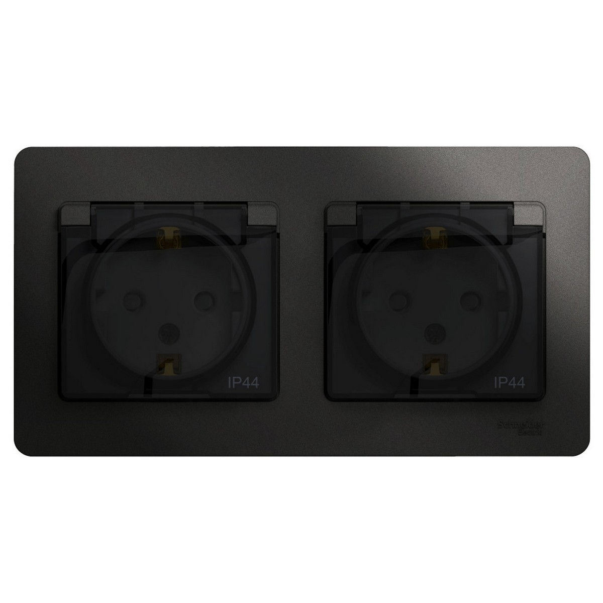 Glossa Антрацит Розетка 2-ая Systeme Electric Glossa Антрацит с/з, со шторками, в сборе, IP44 GSL000747
