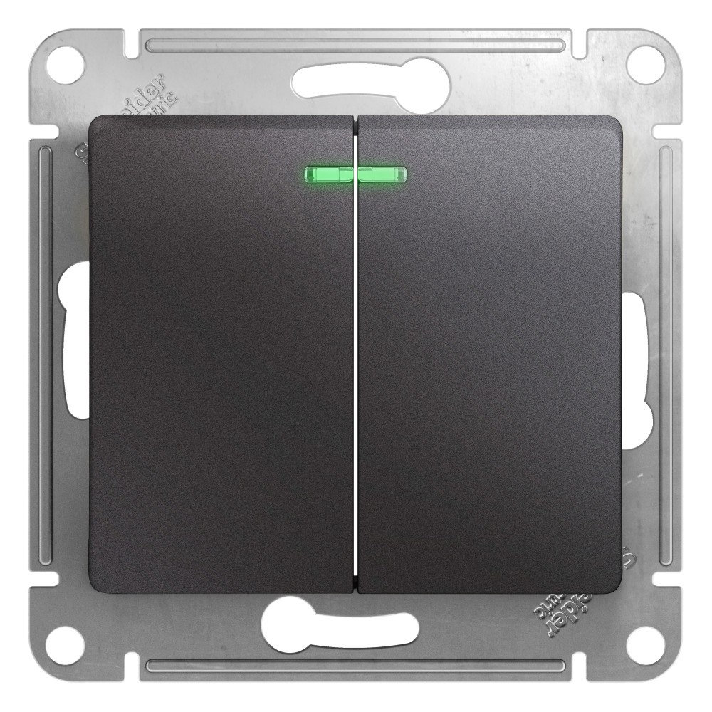 Glossa Графит Выключатель 2-клавишный Systeme Electric Glossa Графит с подсветкой GSL001353