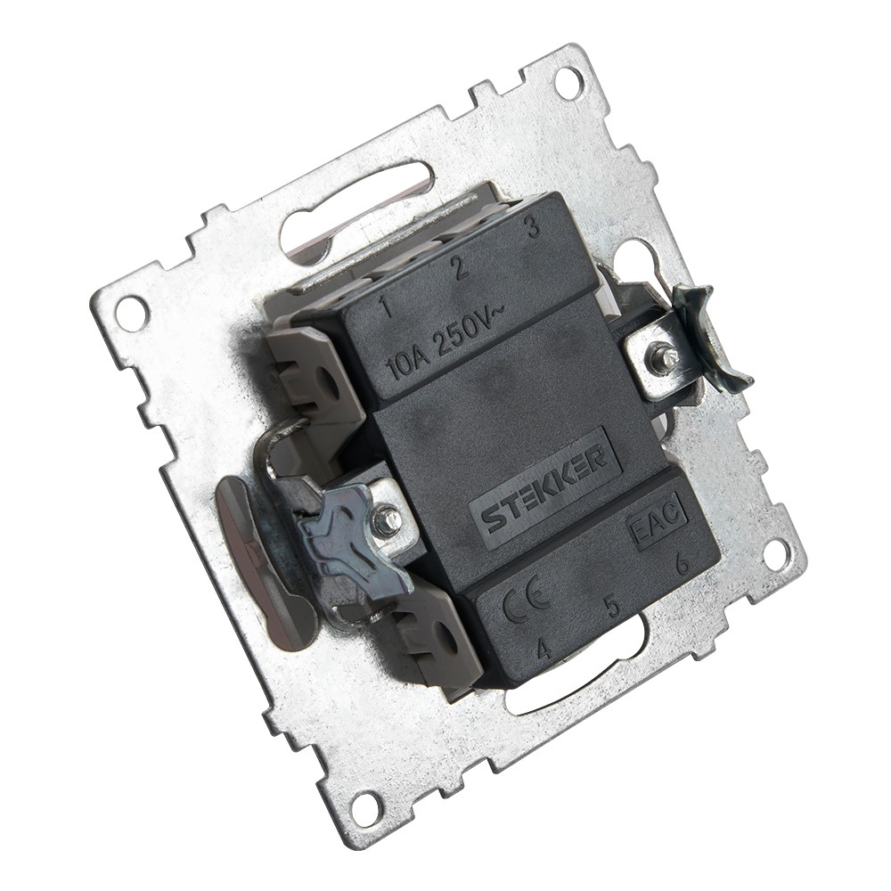Переключатель 1-клавишный STEKKER GLS10-7105-02 250V 10А Катрин шампань 39590