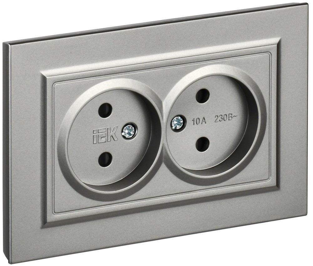 IEK Brite Сталь Розетка IEK BRITE Сталь 2-я без з/к с з/ш 10А в сборе РСш12-2-БрС BR-R23-10-K46-F