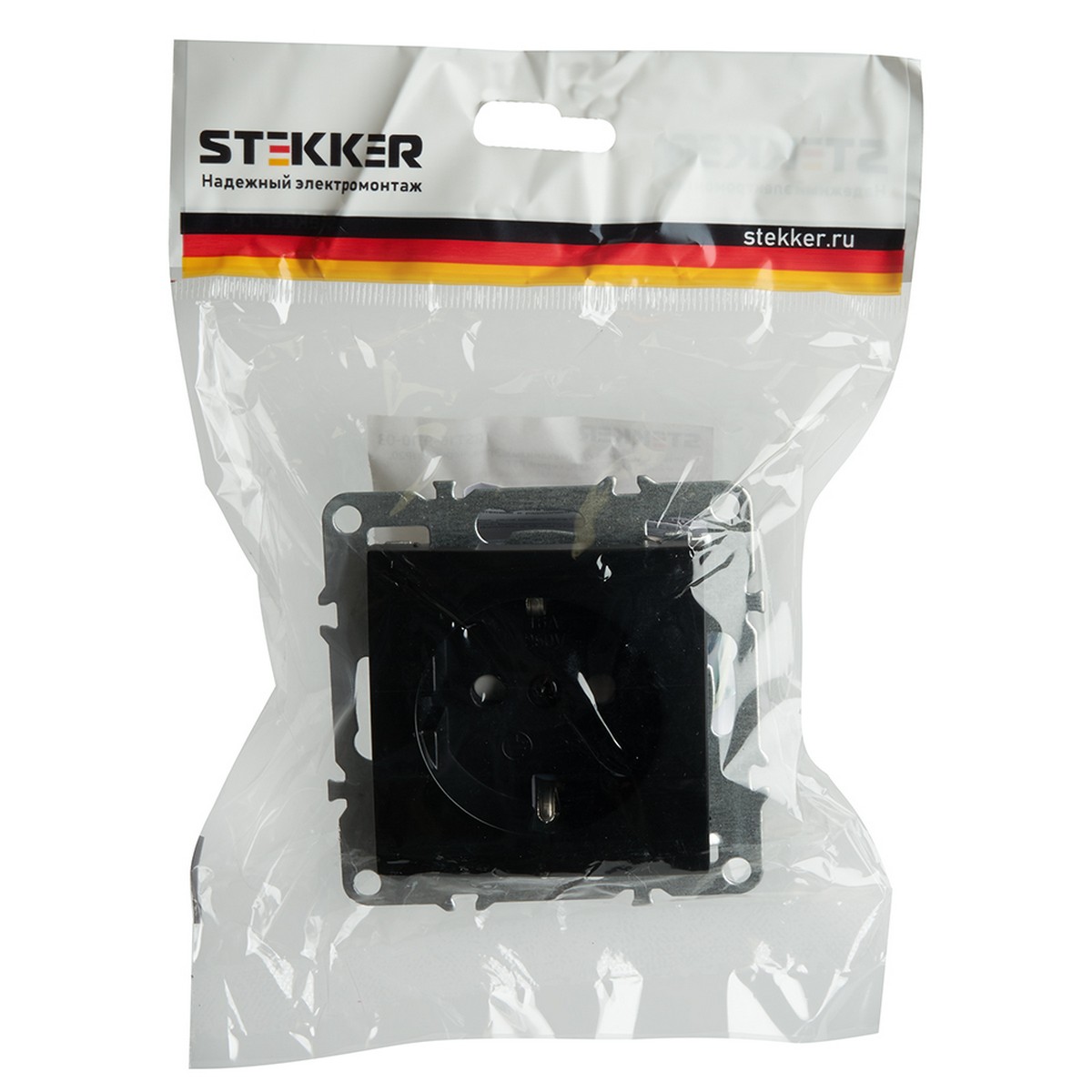 Эрна - Розетки и выключатели Stekker Розетка 1-местная c/з STEKKER PST16-9110-03 16А с защ. шторкой Эрна черный 49154