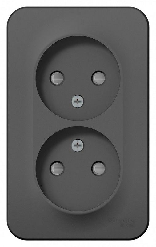 Blanca антрацит розетки и выключатели Розетка SE Blanca 2-ая Антрацит наружный б/з со шторками изолир. пластина BLNRA001216