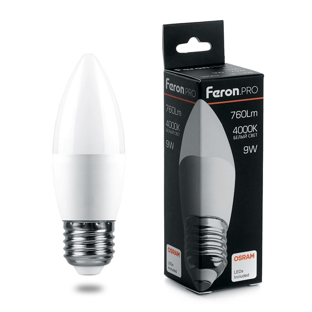 E27 Лампа светодиодная Feron.PRO LB-1309 Свеча E27 9W 2700K OSRAM LED 38062