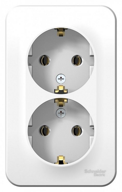 Blanca белые розетки и выключатели Розетка SE Blanca 2-ая Белый наружный с/з без шторок BLNRA010201