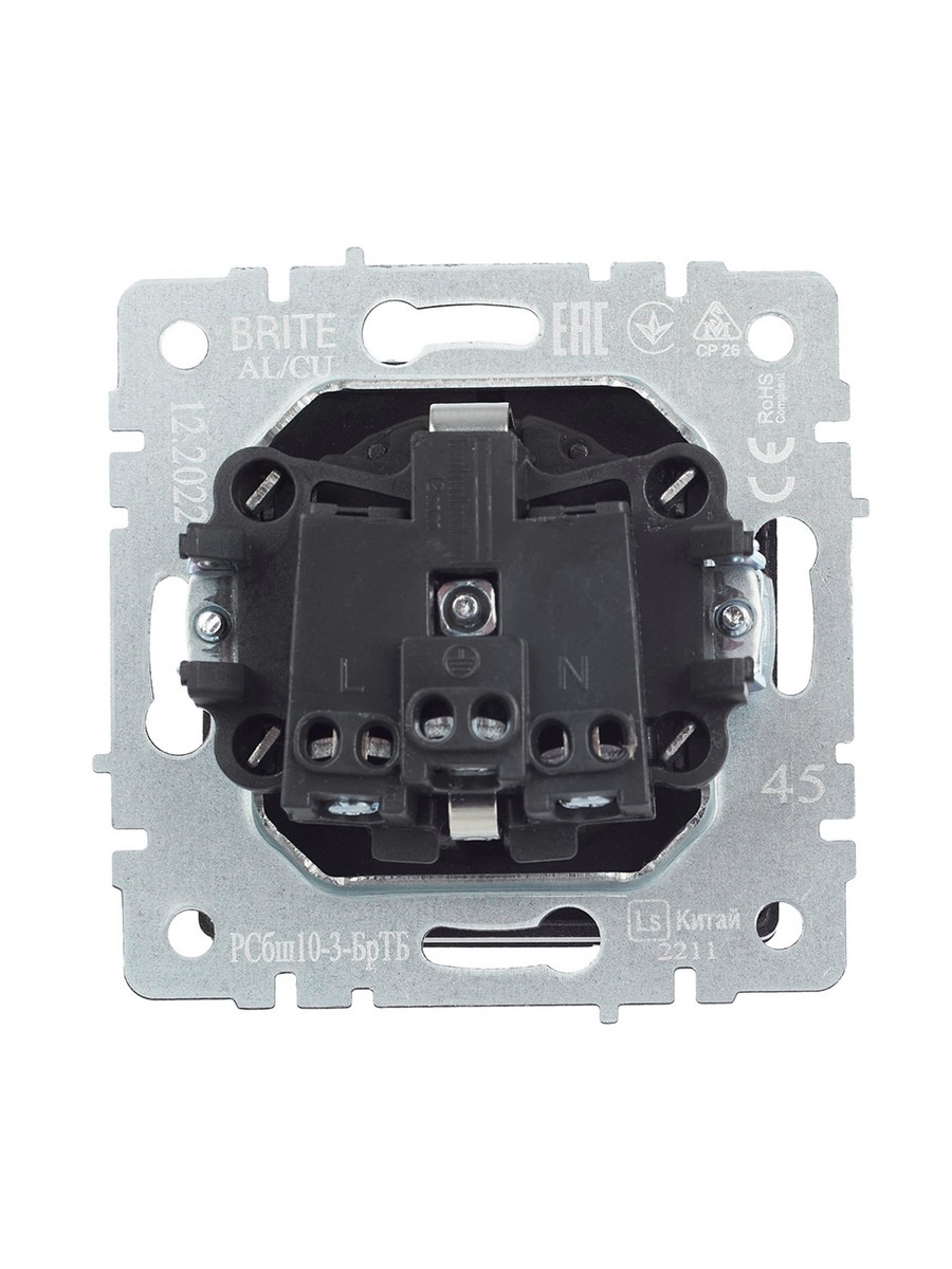 IEK Brite Бронза Розетка IEK BRITE с/з с шторками и крышкой 16А IP20 РСбш10-3-БрТБ темная бронза BR-R16-16-K45