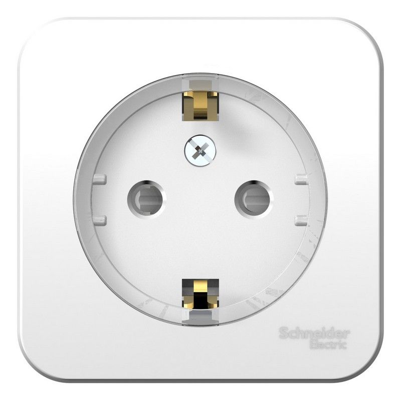 Blanca белые розетки и выключатели Розетка SE Blanca с/з Белый наружный со шторками (тонкая) изолир. пластина BLNRA111111