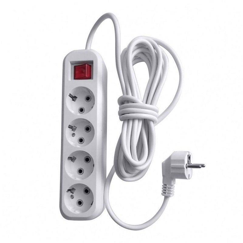 Колодки и удлинители, тройники Удлинитель 4-местный с/з с выключателем STEKKER HM03-41-03 3м Home (У10А-003) белый 39524 