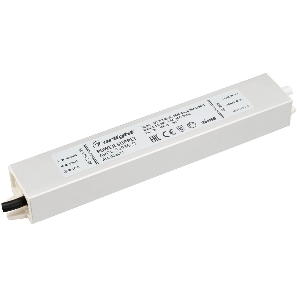 Блоки питания для светодиодной ленты Блок питания Arlight ARPV-24036-D (24V, 1.5A, 36W) (IP67 Металл, ) 022411 