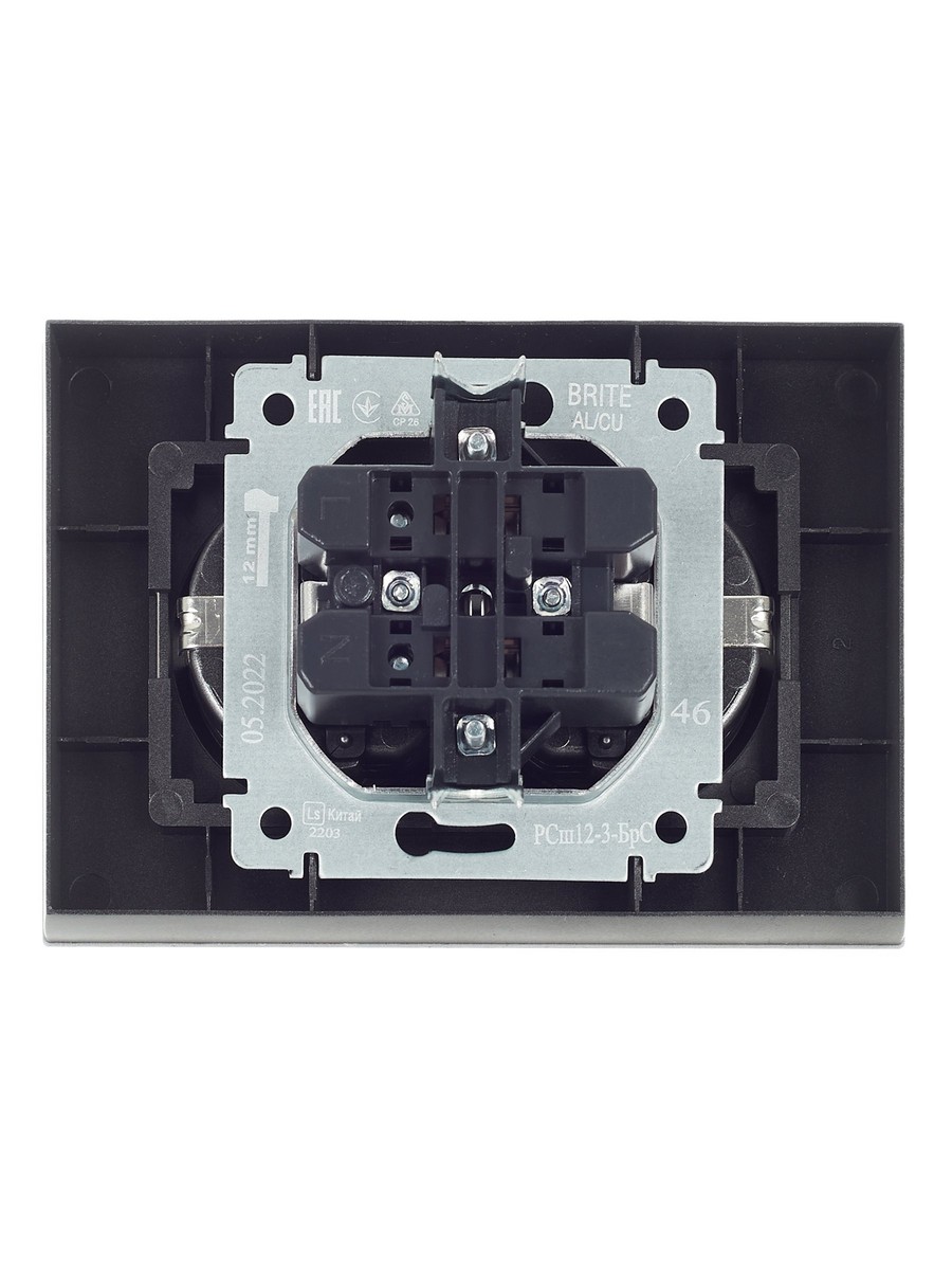 IEK Brite Сталь Розетка IEK BRITE 2-ая с/з с шторками 16А в сборе РСш12-3-БрС сталь BR-R24-16-K46-F