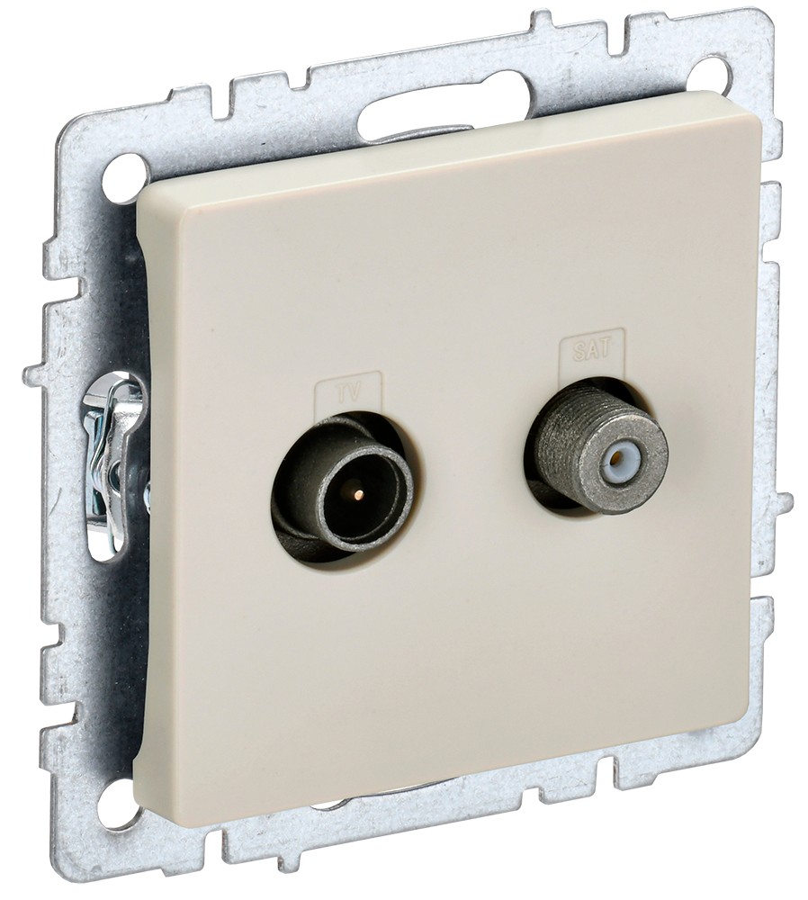 IEK Brite Бежевый Розетка IEK BRITE двойная TV+SAT РТВ/РСп12-БрКр бежевый BR-AF20-O-K10
