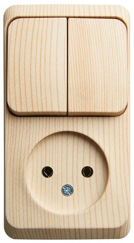 Этюд Дача Блок Этюд Розетка б/з + выключатель 2-клавишный наружный Сосна BPA16-205D