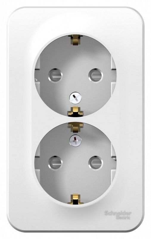 Blanca белые розетки и выключатели Розетка SE Blanca 2-ая Белый наружный с/з со шторками BLNRA011201