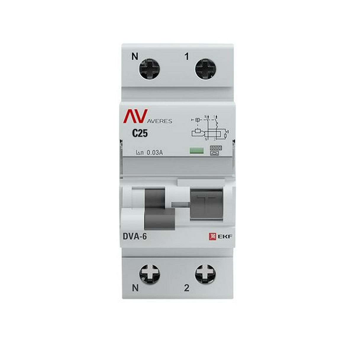 Диф. Автомат EKF AVERES DVA-6 (C) 1P+N 25А/30мА тип А 6кА rcbo6-1pn-25C-30-a-av