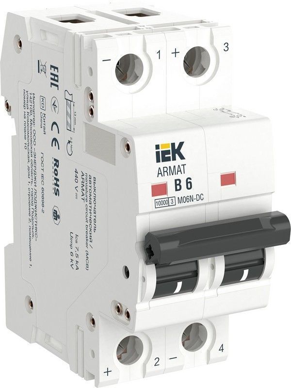 2 полюсные (двухполюсные) Автоматический выключатель IEK ARMAT M06N-DC 2P C 20А AR-M06N-2-C020DC 