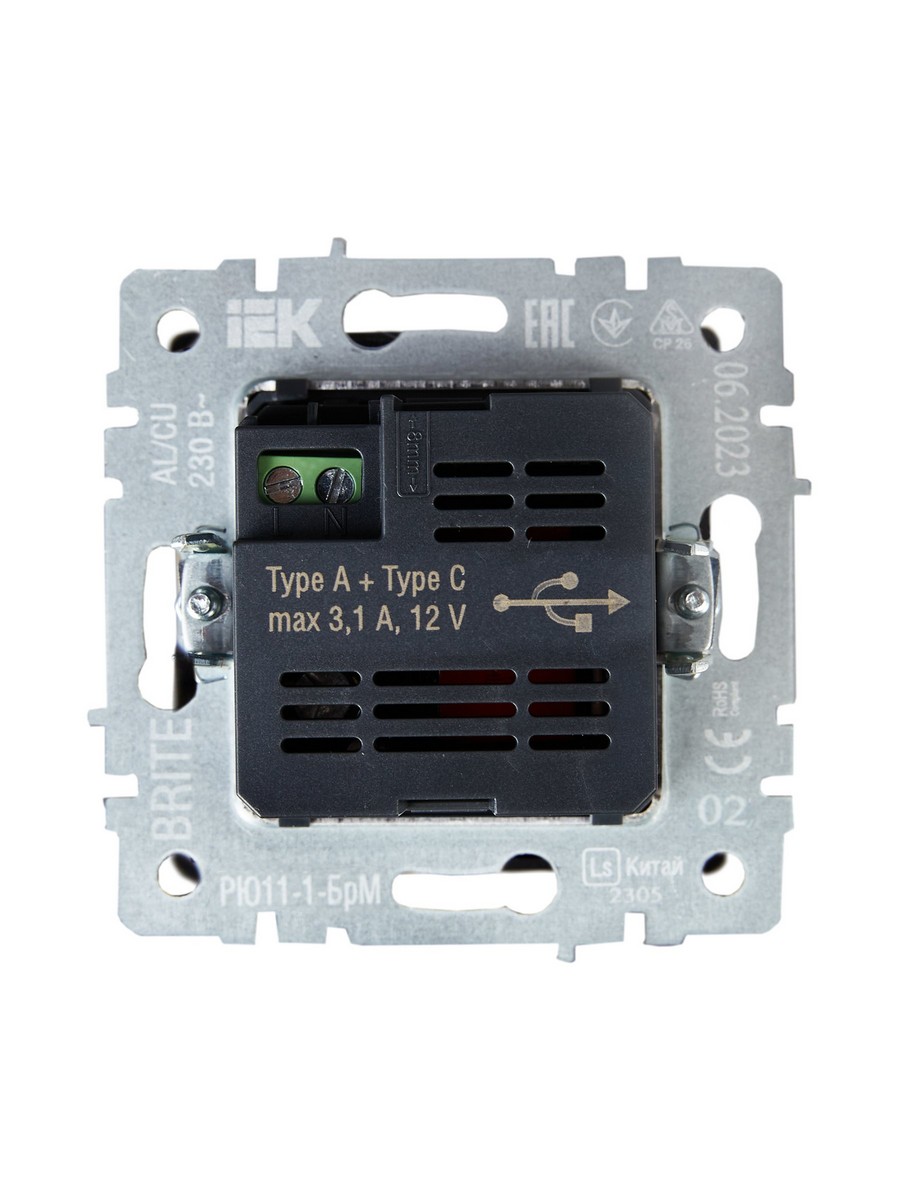 IEK Brite Черный Розетка IEK BRITE USB A+C 18Вт РЮ11-1-БрЧ черный BR-U22-018-K02